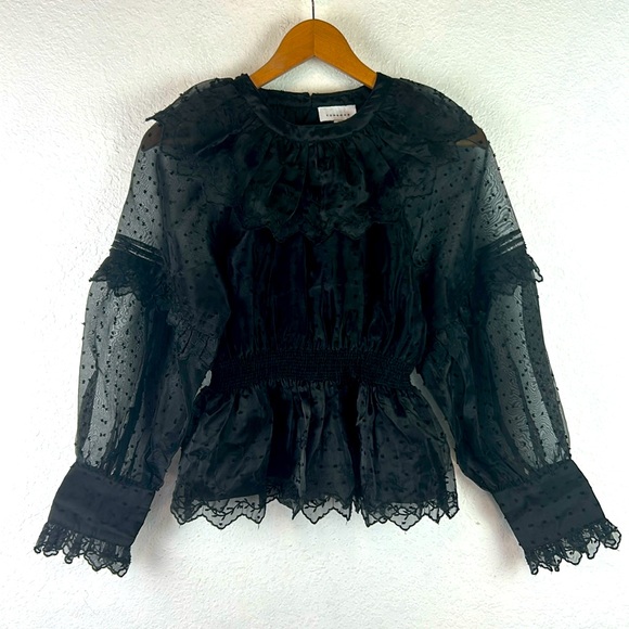 Perfect Topshop Dobby Shirred Waist Blouse in Black 4 - Picture 2 of 12